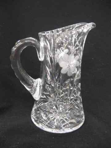 Appraisal: Cut Glass Pitcher floral decor - '' excellent