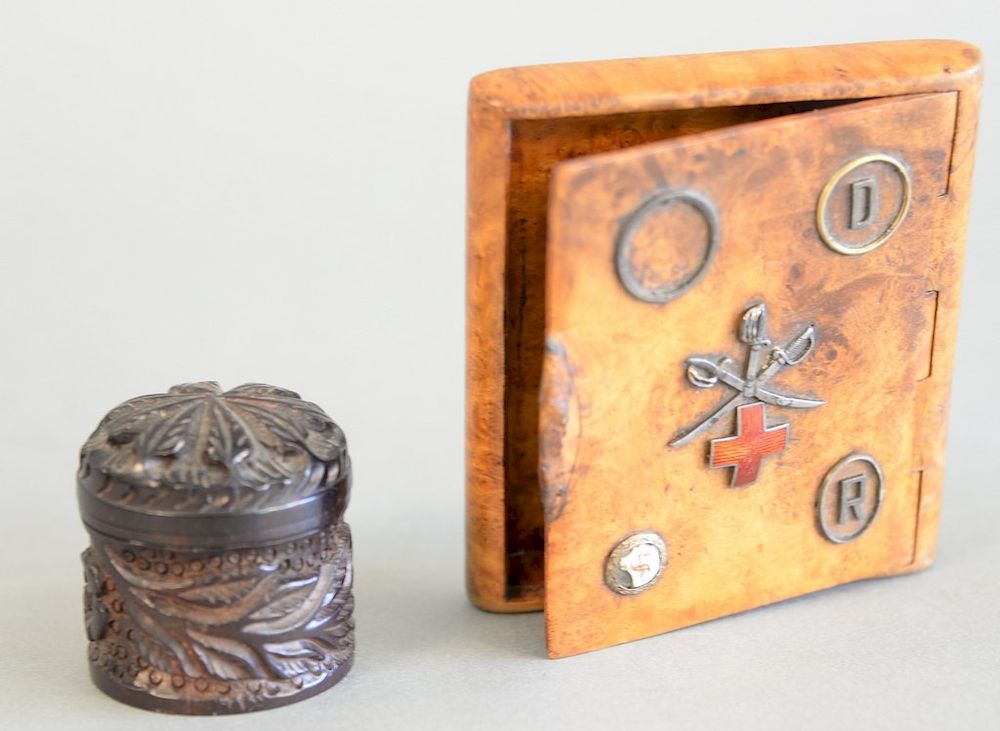 Appraisal: Two small boxes to include burl cigarette or card case