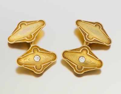 Appraisal: A Pair of Art Nouveau Gold and Diamond Cufflinks k