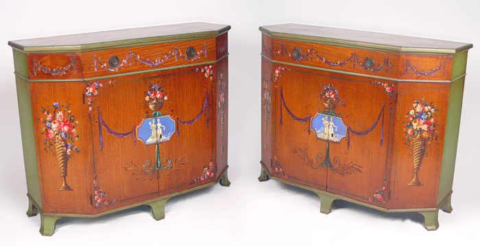 Appraisal: PAIR ELGIN SIMONDS PAINT DECORATED COMMODES Full length drawer over