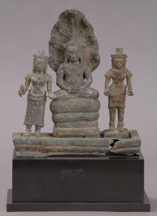 Appraisal: CAMBODIAN BRONZE THREE-FIGURE SHRINE x x in