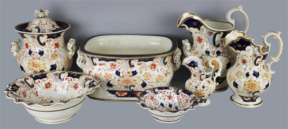 Appraisal: ENGLISH SEVEN-PIECE IMARI PATTERNED TOILET SET mid th Century pattern