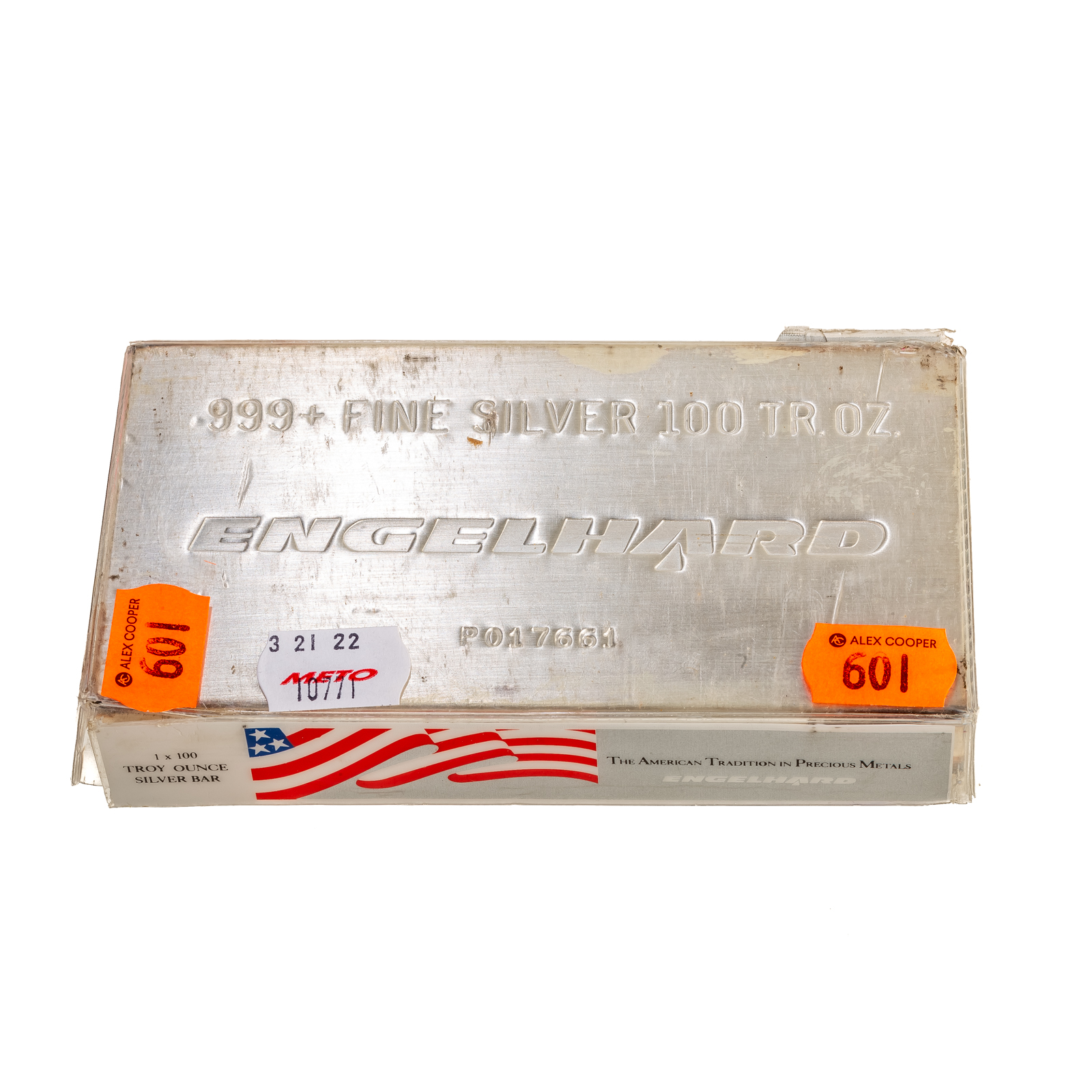 Appraisal: OUNCE ENGELHARD SILVER BAR Serial Number - PO