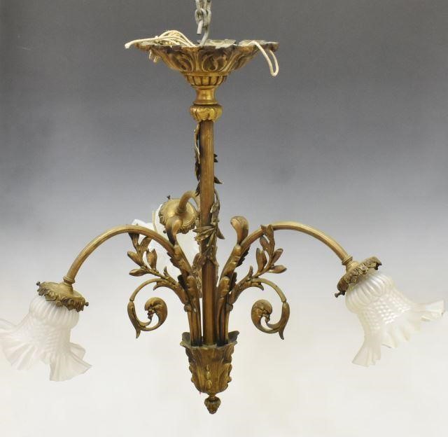 Appraisal: French gilt metal chandelier th c fluted standard with wrapping