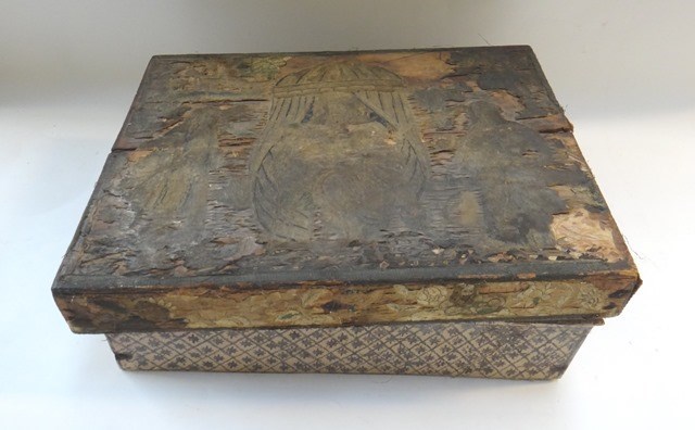 Appraisal: A mid th century silkwork box lid decorated with central