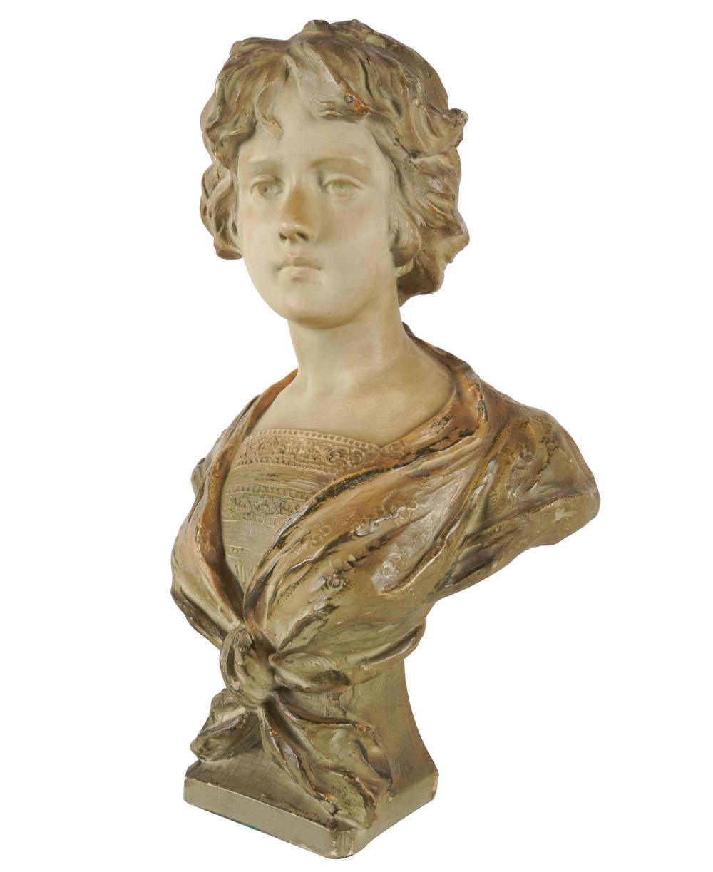 Appraisal: PAINTED CERAMIC BUST OF A GIRLincised monogram verso COM further