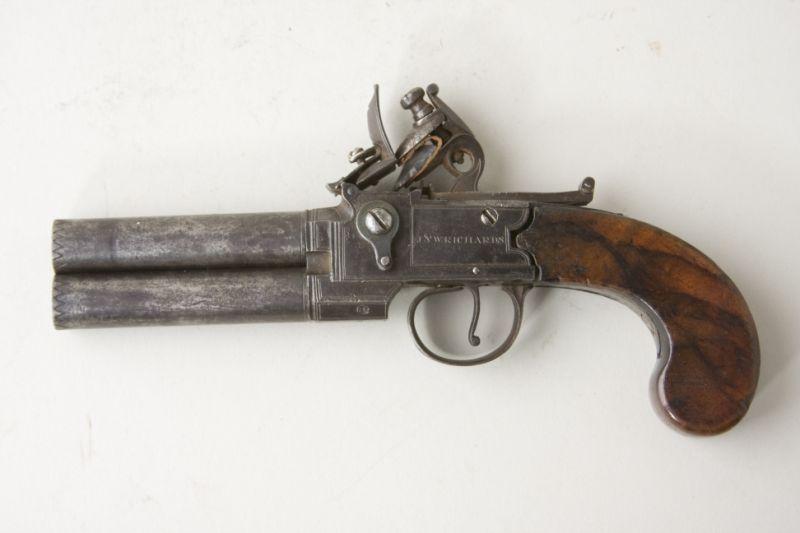 Appraisal: English Flintlock Over Under Double Barrel Pistol late th -