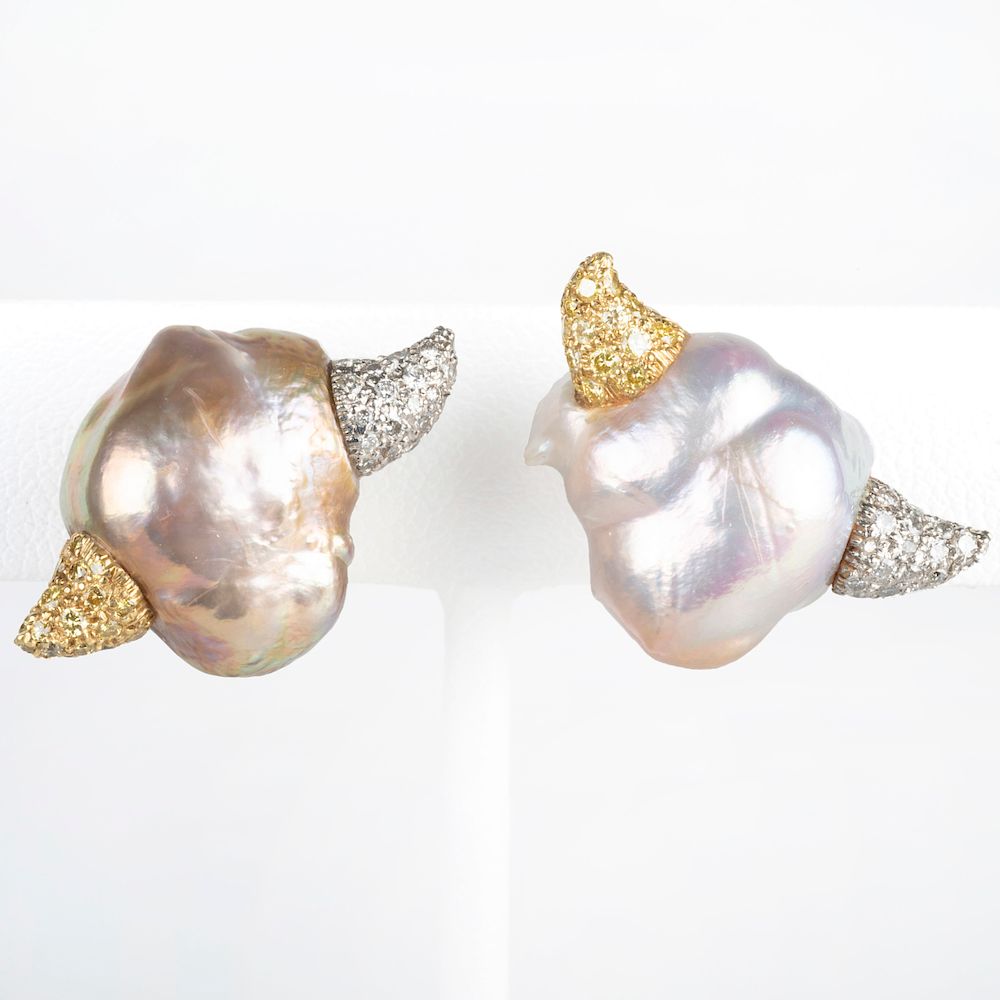 Appraisal: Nicholas Varney Baroque Pearl Earclips Nicholas Varney Baroque Pearl Earclips