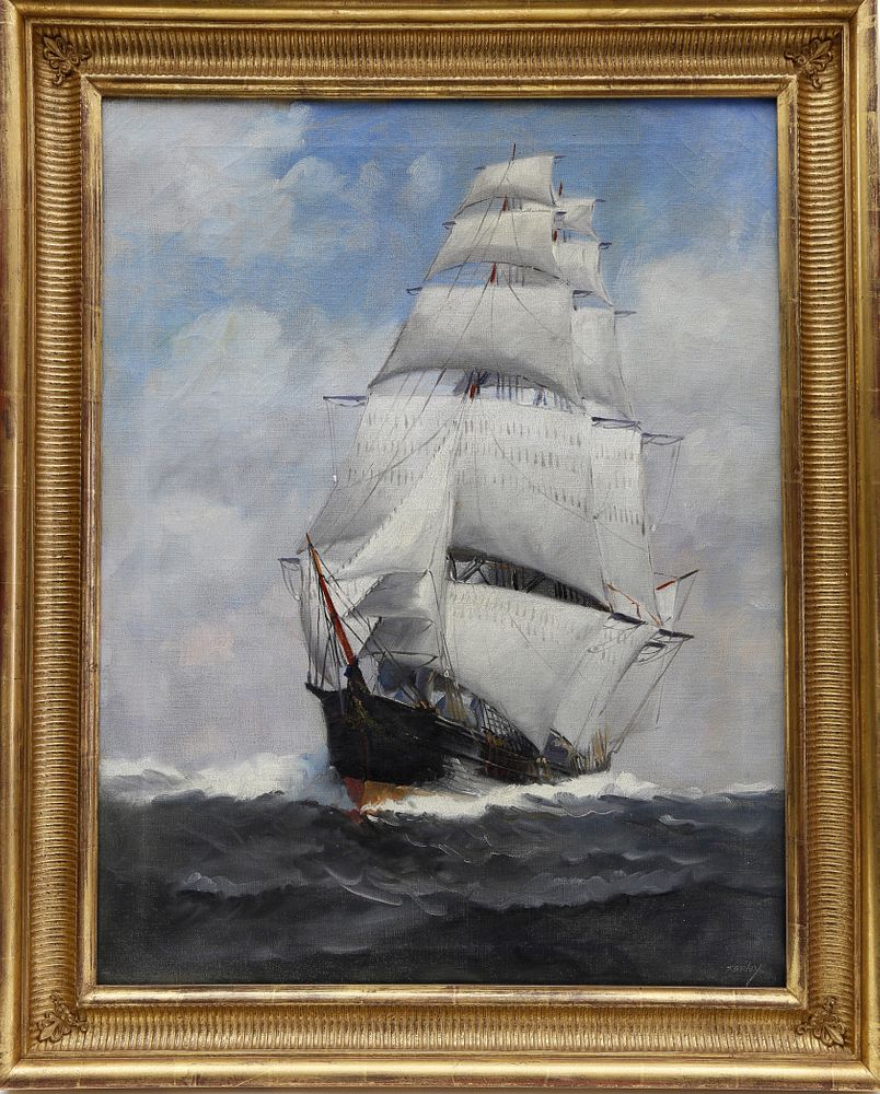 Appraisal: T Bailey Oil on Canvas Portside View of a Square-Rigged