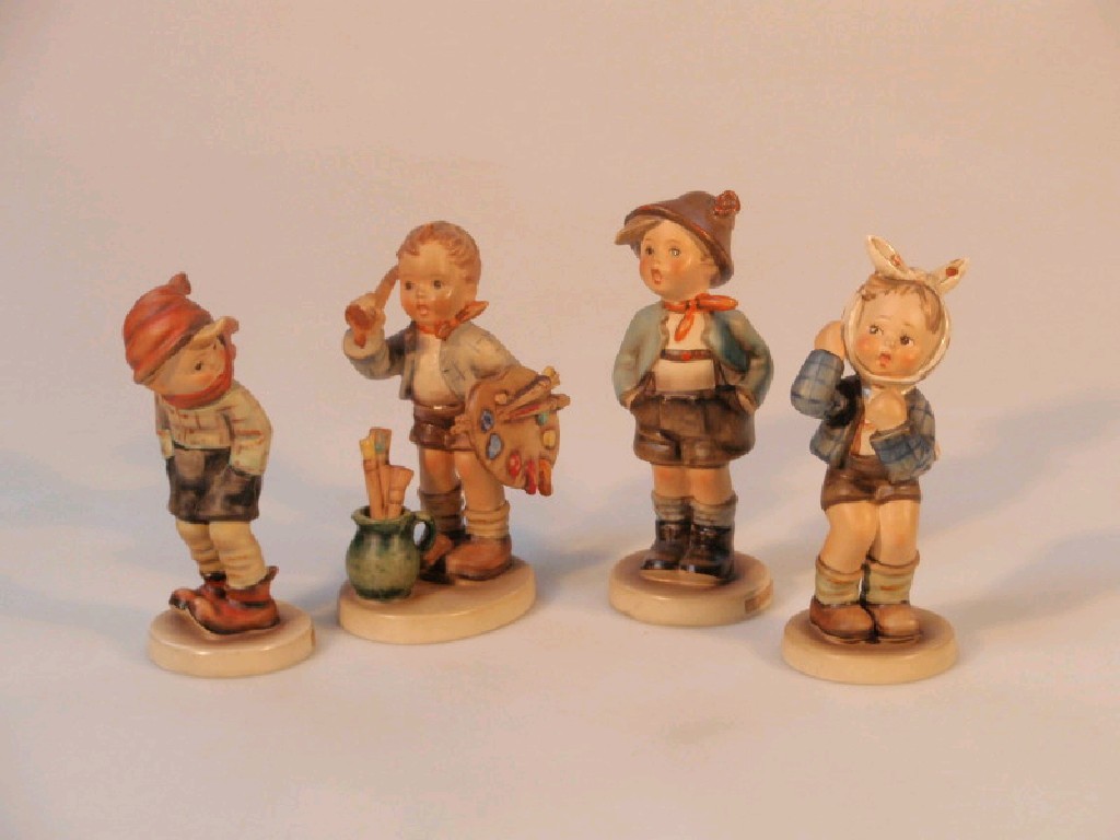 Appraisal: Four Hummel figures labelled Boy with Toothache March Winds Brother