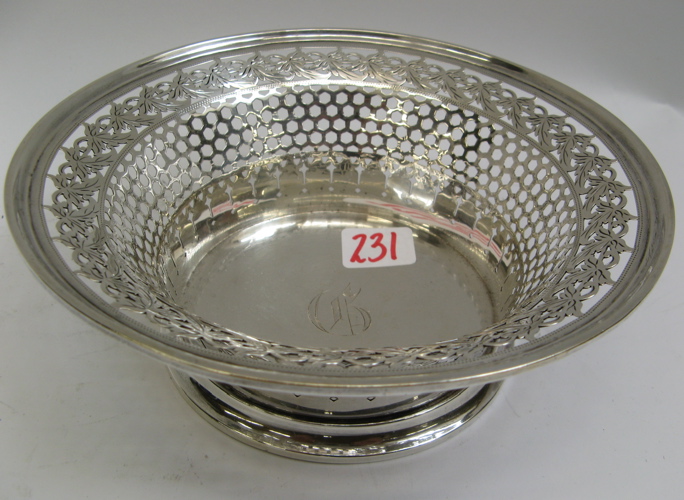 Appraisal: WALLACE STERLING SILVER BOWL reticulated sides with engraved leaf border