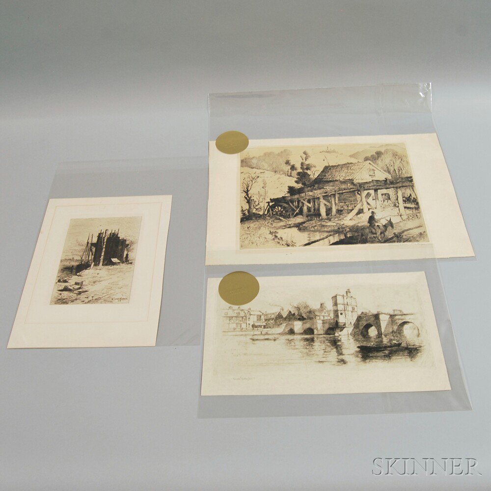 Appraisal: Six Unframed Etchings Sears Gallagher American - St Ives Bridge