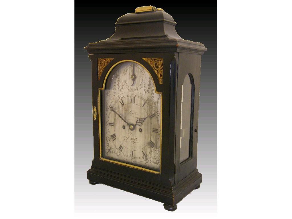 Appraisal: Good English ebonised double fusee bracket clock the movement striking