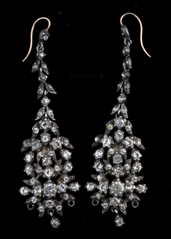 Appraisal: A pair of Georgian style paste set earrings of foliate