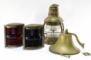 Appraisal: Group of Antique Nautical Colored Lanterns Bell UNITED STATES EARLY