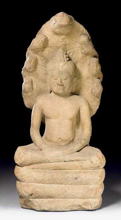 Appraisal: BUDDHA MUCHALINDA Khmer Lopburi th century H cm Sandstone The