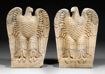 Appraisal: Pair carved marble eagles variegated white marble each depicting a