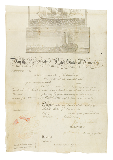 Appraisal: MADISON AND MONROE MADISON JAMES Partly-printed vellum Document Signed as