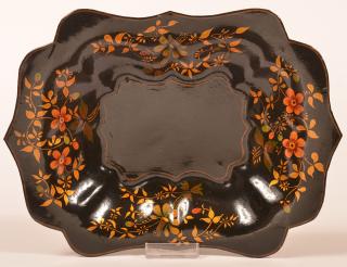 Appraisal: Lacquered Toleware Shaped Tin Tray w Good