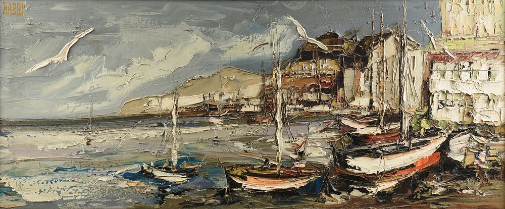 Appraisal: JIM RABBY American Texas b A PAINTING Moored Sailboats on