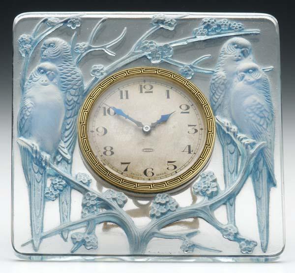 Appraisal: RENE LALIQUE Inseparables clock of clear and frosted glass with