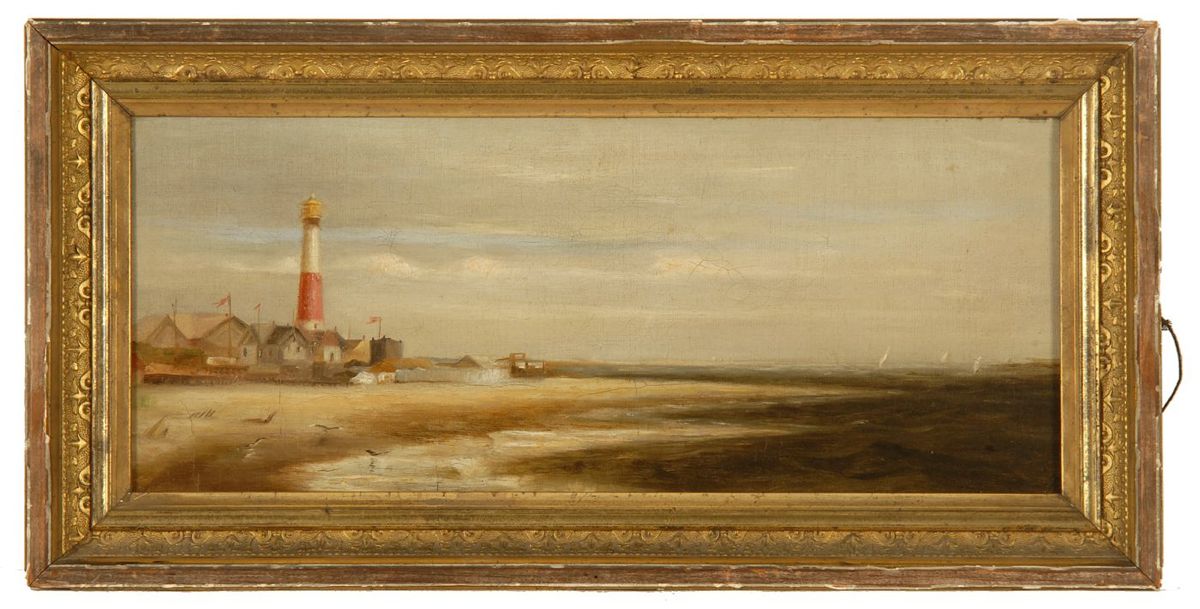 Appraisal: AMERICAN SCHOOL th CenturyCape May coastal scene with lighthouse Unsigned