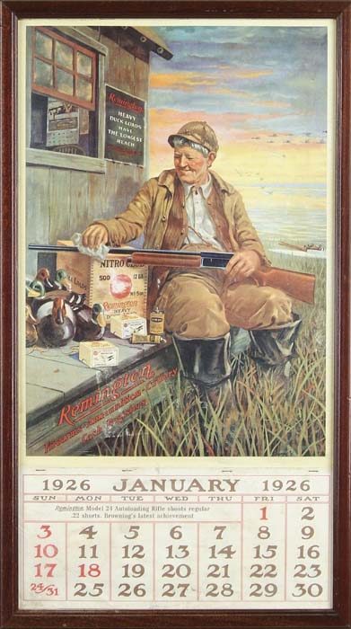 Appraisal: FRAMED REMINGTON CALENDAR Beautiful calendar - x - exposed image