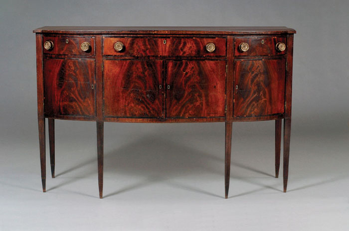 Appraisal: NEW ENGLAND HEPPLEWHITE INLAID MAHOGANY SIDEBOARD The rectangular string inlaid