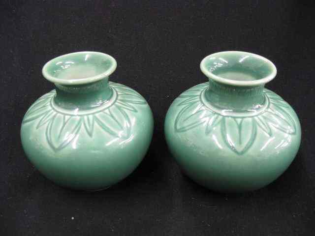 Appraisal: Pair of Rookwood Art Pottery Vases rich green glaze shape