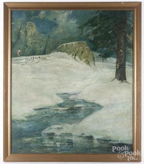 Appraisal: Oil on canvas winter landscape signed Muller '' x ''