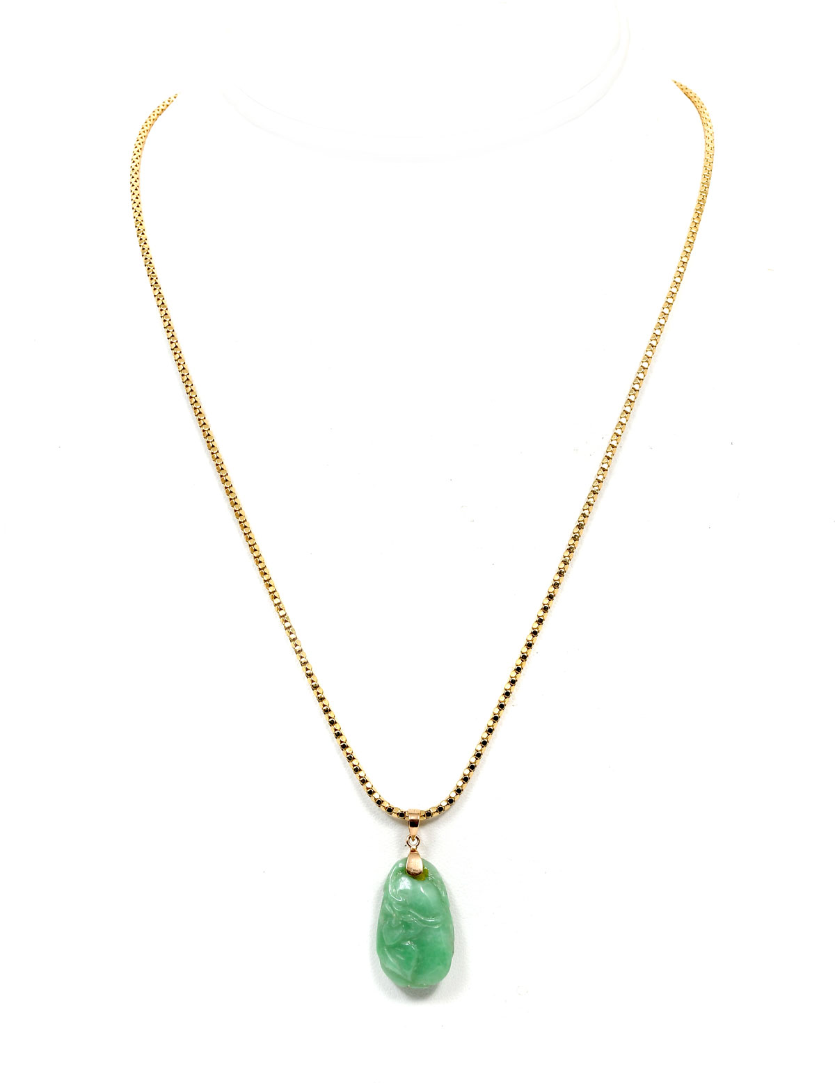 Appraisal: K JADE PENDANT WITH K ITALIAN CHAIN Vintage green carved