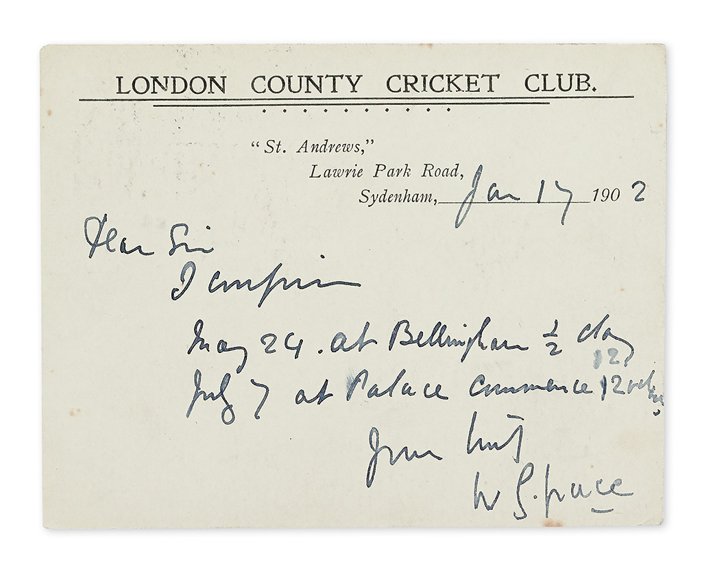 Appraisal: W G GRACE CONFIRMS HIS CRICKET MATCH SCHEDULE GRACE WILLIAM