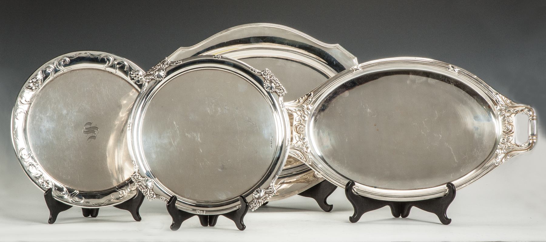 Appraisal: Three Sterling Silver Trays One Silver Tray Stylized flower border