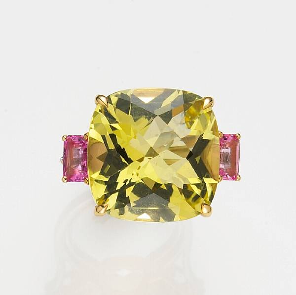 Appraisal: A lemon citrine pink sapphire and diamond ring Paolo Costagli