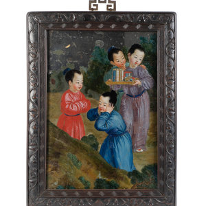 Appraisal: A Chinese Eglomise Figural Scene TH CENTURY Framed x inches