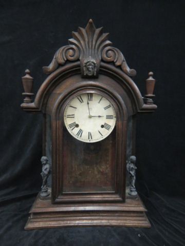 Appraisal: Ansonia Mantle Clock figural cherub decor with mirrored background carved