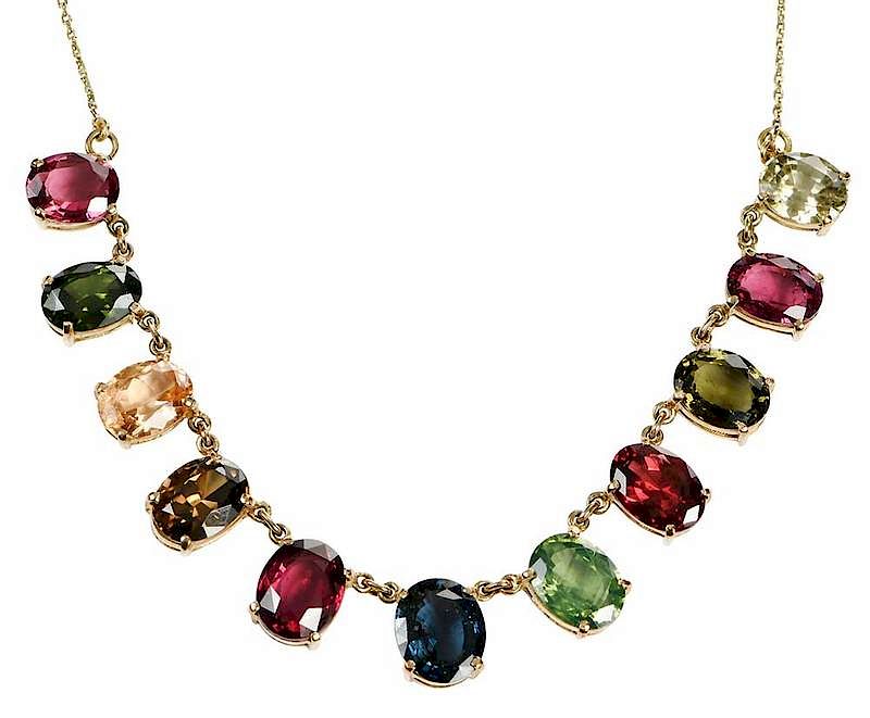 Appraisal: kt Gemstone Necklace assorted oval faceted gemstones including tourmaline citrine