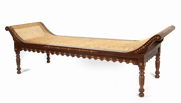 Appraisal: A Levantine bone inlaid cane paneled bench height in width