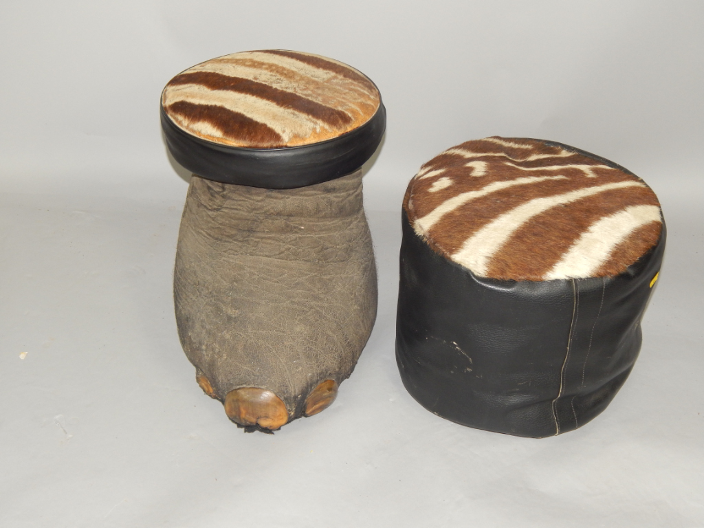 Appraisal: An elephant's foot stool with a zebra skin top cm