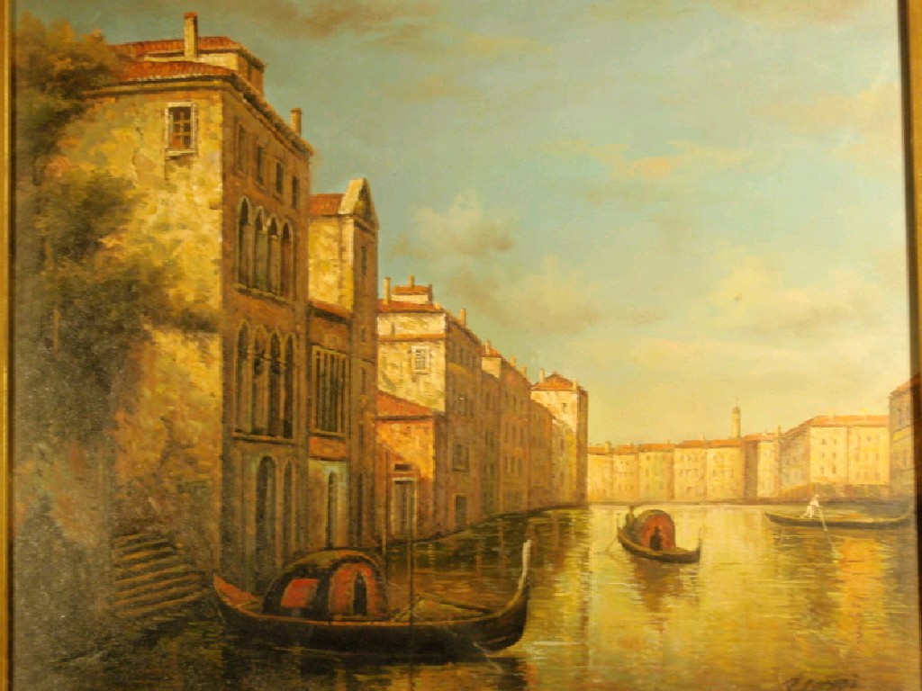 Appraisal: P Rossi Venetian canal scene with gondoliers signed cm x