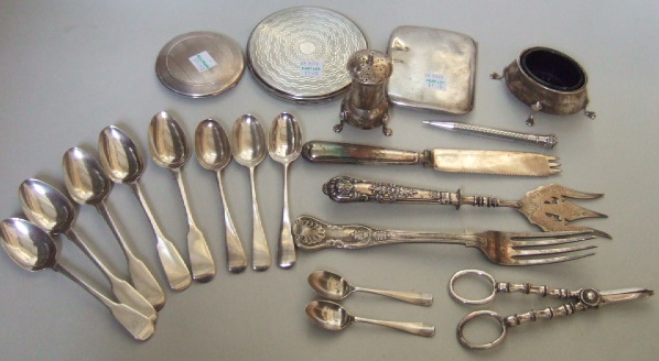 Appraisal: Silver comprising an oval salt with a blue glass liner