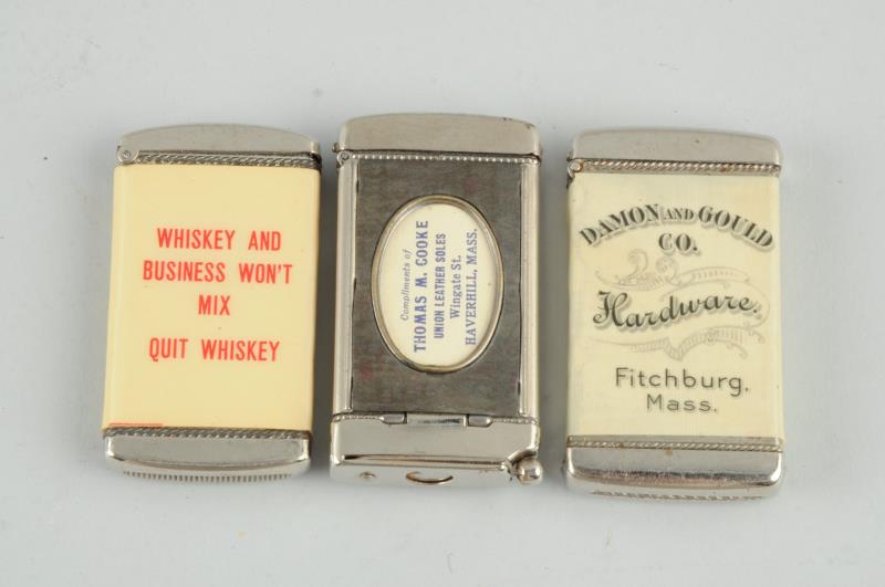 Appraisal: Lot Of Advertising Match Safes This lot includes two celluloid