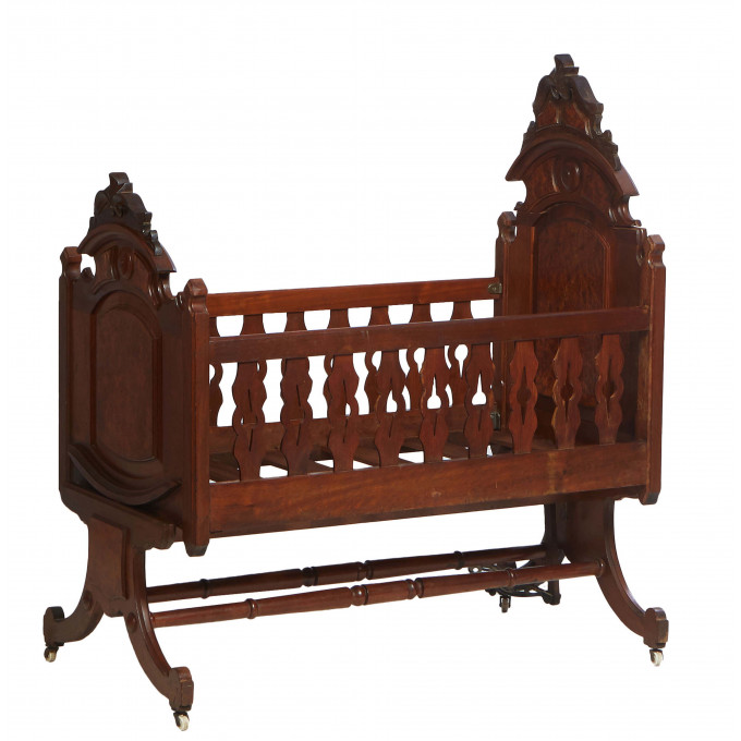 Appraisal: Unusual American Carved Walnut Rocking Cradle th c with a