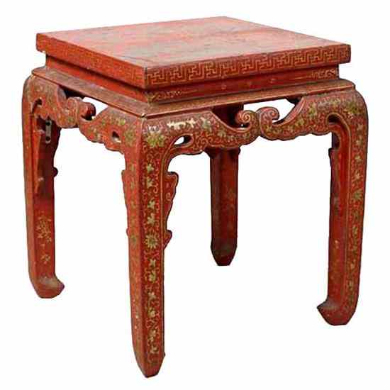 Appraisal: A Chinese Lacquer Stool circa having scrolled and pierced spandrels