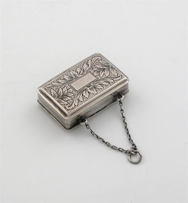 Appraisal: A William IV vinaigrette with leaf-engraved lid and chain attachment