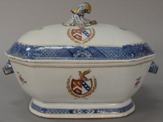 Appraisal: Armorial export porcelain covered tureen with boar head handles repetative