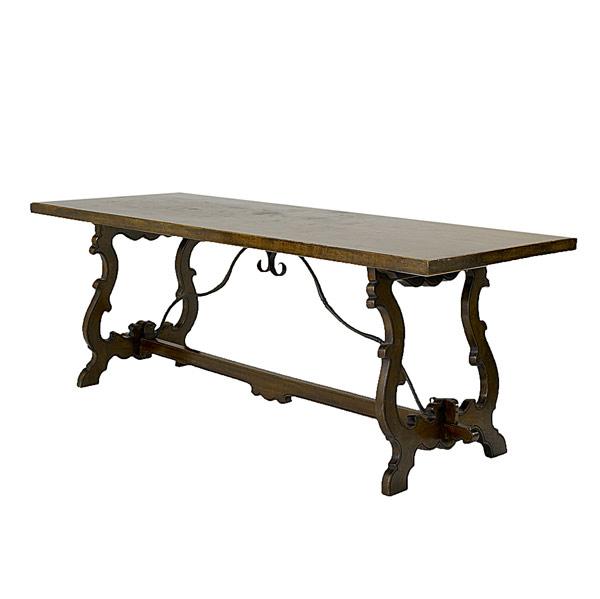 Appraisal: ITALIAN Walnut trestle table with stretcher base and wrought iron