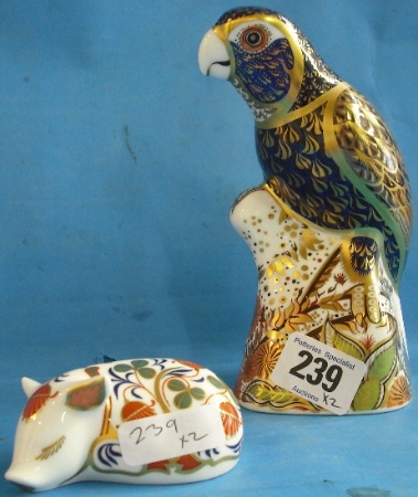 Appraisal: Royal Crown Derby Paperweights Bronze Winged Parrot and Sleeping Piglet