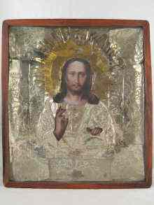 Appraisal: A th century icon of Christ Pantocrator the surround in