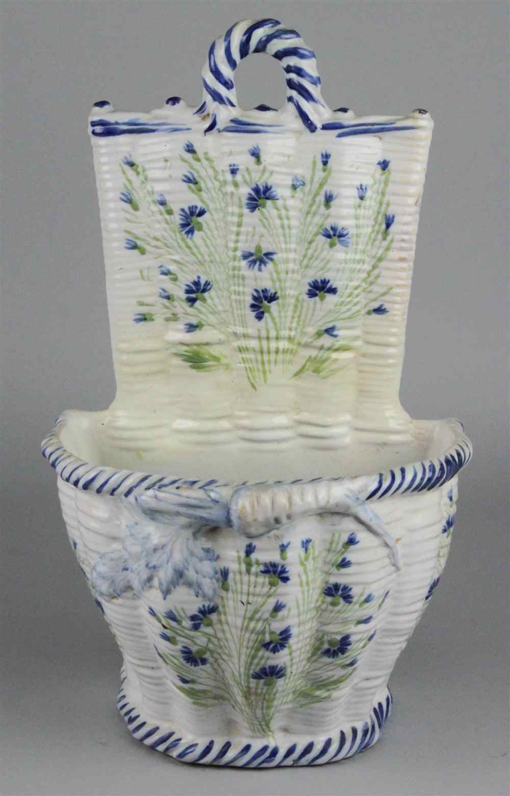 Appraisal: FRENCH MAJOLICA WALL VASE blue stenciled ''Galle Nancy et St